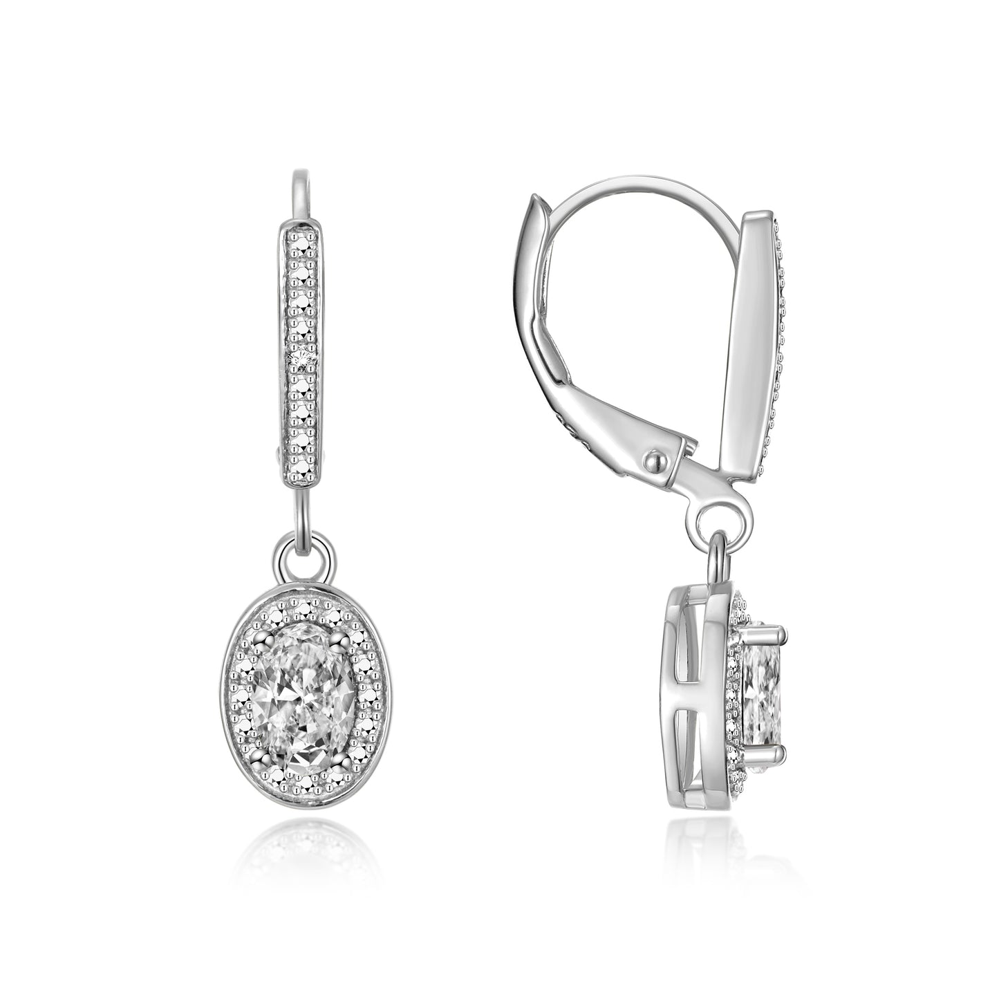 RYLOS Women's 14K White Gold Dangling Earrings - Oval Shape Gemstone & Diamonds - 6X4MM Birthstone Earrings - Exquisite Color Stone Jewelry