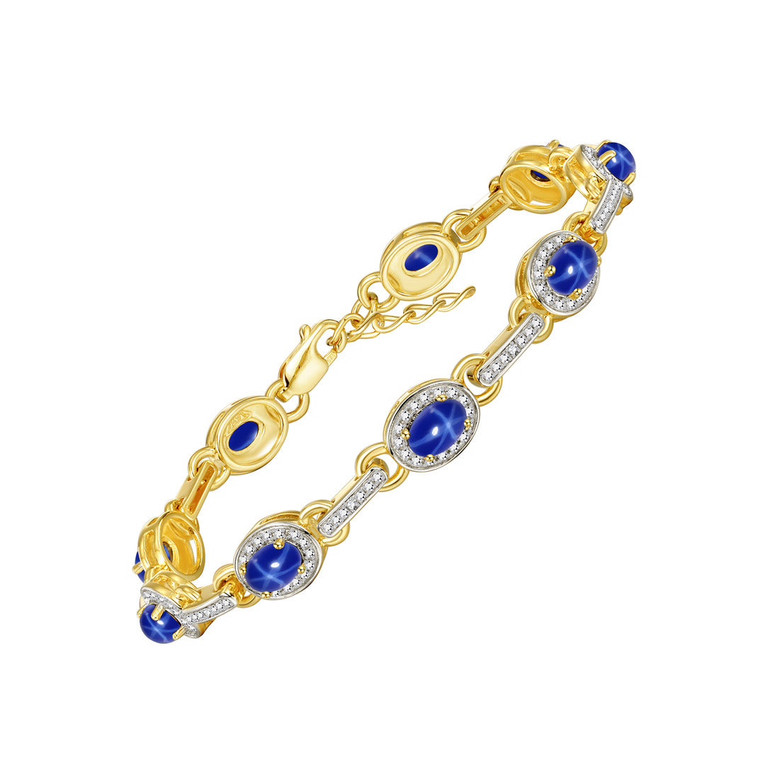 RYLOS Tennis Bracelet with Gemstones & Diamond Halo Yellow Gold Plated Silver 925 - Adjustable 7-8" Wrist, 9 Stunning 6x4MM Birthstone Jewelry for Women - Perfect for Friendship and Elegance."