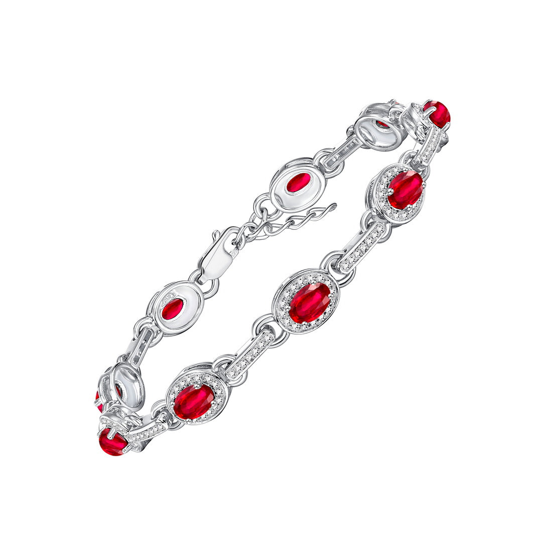 RYLOS Tennis Bracelet with Gemstones & Diamond Halo Sterling Silver 925 - Adjustable 7-8" Wrist, 9 Stunning 6x4MM Birthstone Jewelry for Women - Perfect for Friendship and Elegance."
