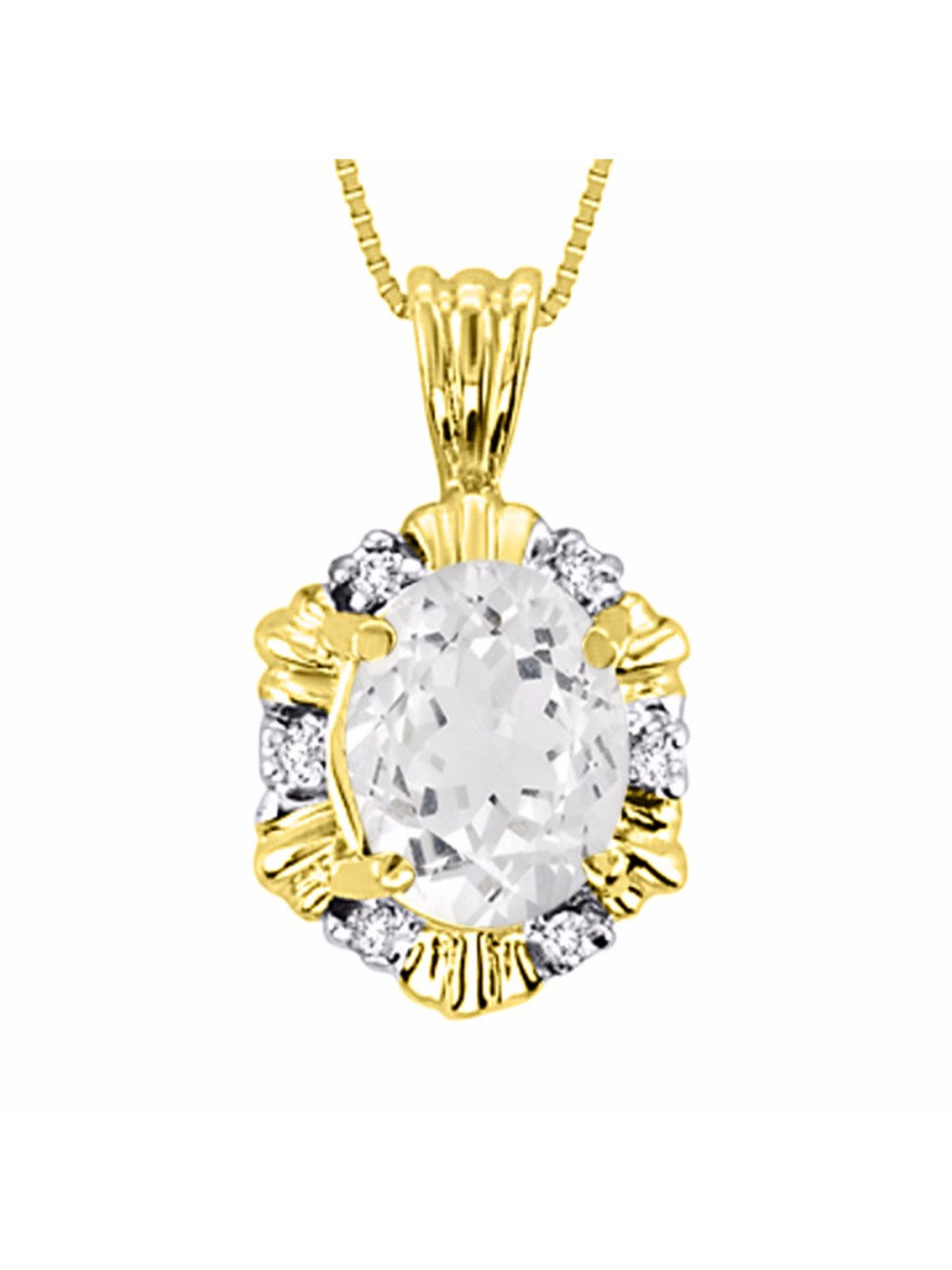 RYLOS Halo Designer Pendant 14K Yellow Gold Necklace: Exquisite Gemstones & Diamonds, 18" Chain, 9X7MM Birthstone, Stunning Women's Jewelry