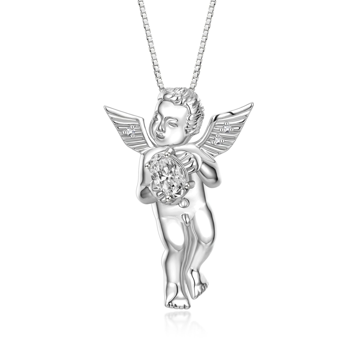 Rylos Guardian Angel Necklace with 6X4MM Gemstone & Diamonds on 18 inch Chain -Sterling Silver Birthstone Pendant
