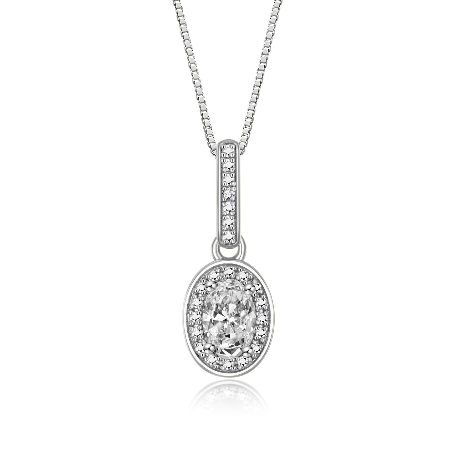 RYLOS Sterling Silver Halo Designer Necklace: Gemstone & Diamond Pendant, 18" Chain, 6X4MM Birthstone, Elegant Women's Jewelry