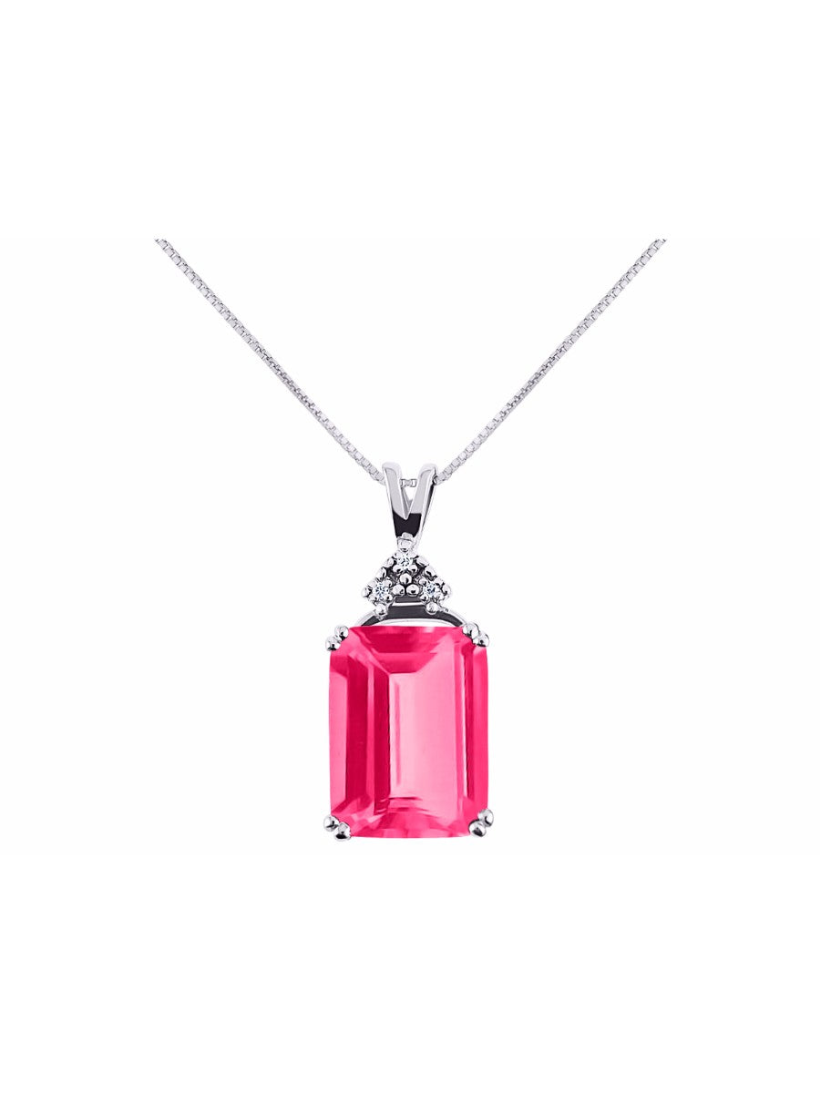 RYLOS Necklaces for Women White Gold 14K Rectangle Necklace Emerald Cut Gemstone & Diamonds Pendant 18 inch Chain 16X12MM