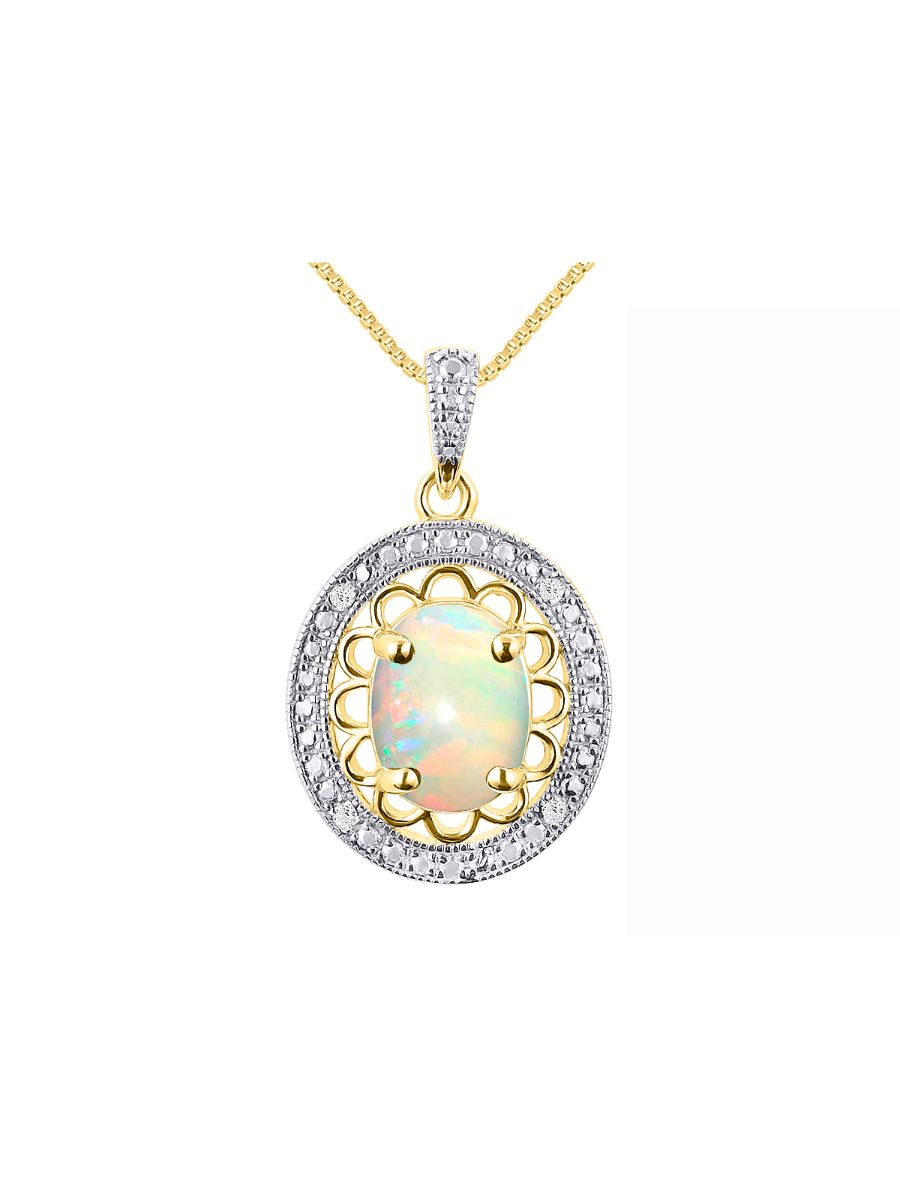 RYLOS Yellow Gold Plated Silver Halo Designer Necklace: Gemstone & Diamond Pendant, 18" Chain, 8X6MM Birthstone, Women's Elegant Jewelry