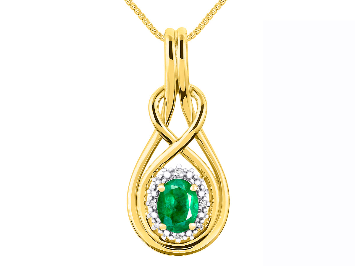RYLOS Yellow Gold Plated Silver Love Knot Necklace: Gemstone & Diamond Pendant, 18 inch Chain, 8X6MM Birthstone, Women's Elegant Jewelry