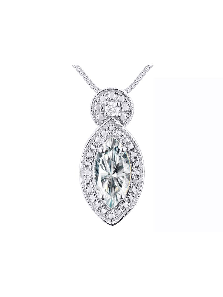 RYLOS 14K White Gold Designer Necklace: Marquise Gemstone & Diamond Pendant, 18 inch Chain, 10X5MM Birthstone, Women's Elegant Jewelry