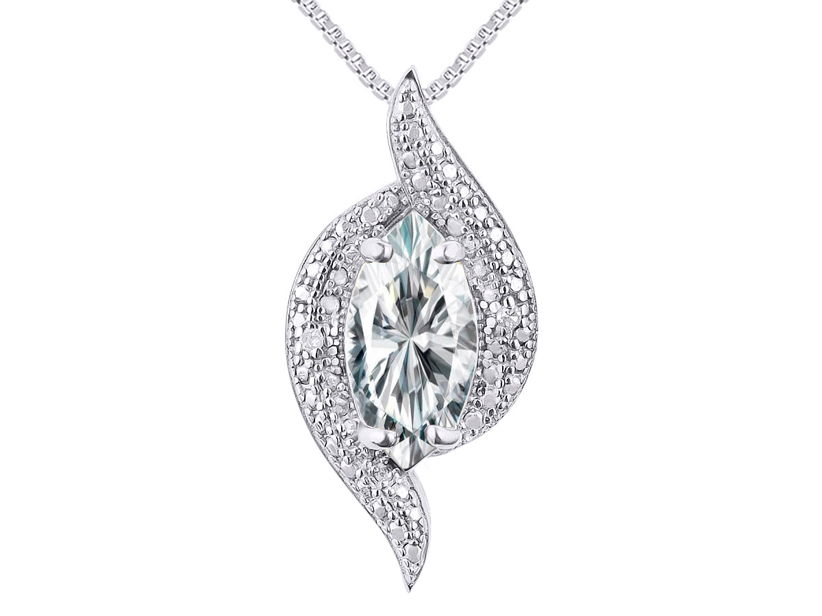 RYLOS 14K White Gold Designer Necklace: Marquise Gemstone & Diamond Pendant, 18 inch Chain, 10X5MM Birthstone, Women's Elegant Jewelry