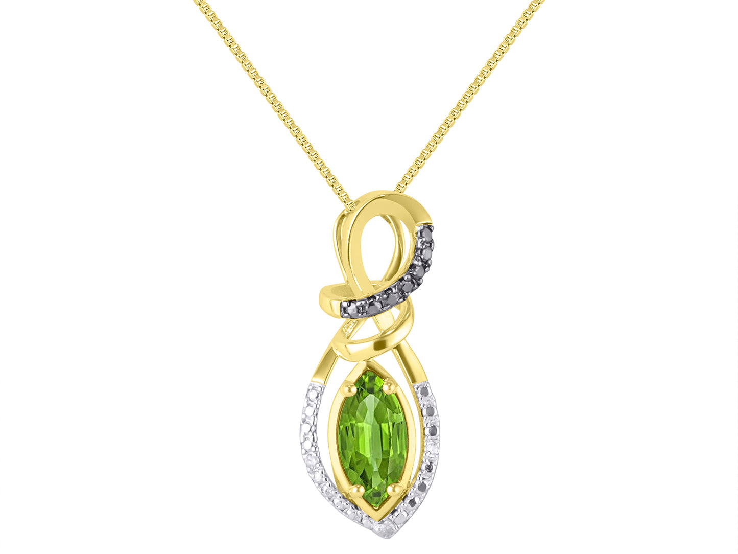 RYLOS 14K Yellow Gold Designer Necklace: Marquise Gemstone & White & Black Diamond Pendant, 18 inch Chain, 10X5MM Birthstone, Women's Elegant Jewelry