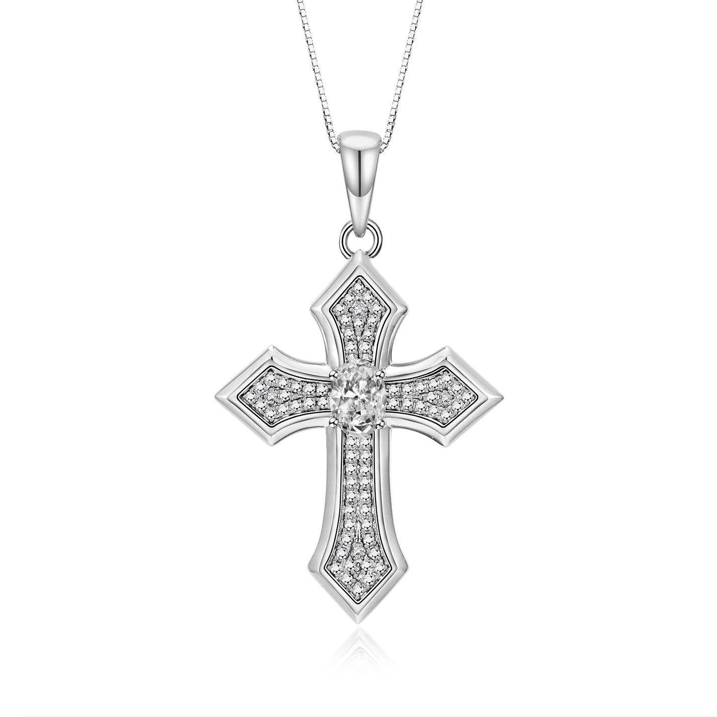 RYLOS 14K White Gold Cross Necklace: Gemstone & Diamond Pendant - 7X5MM Birthstone - 18 Chain - Elegant Jewelry