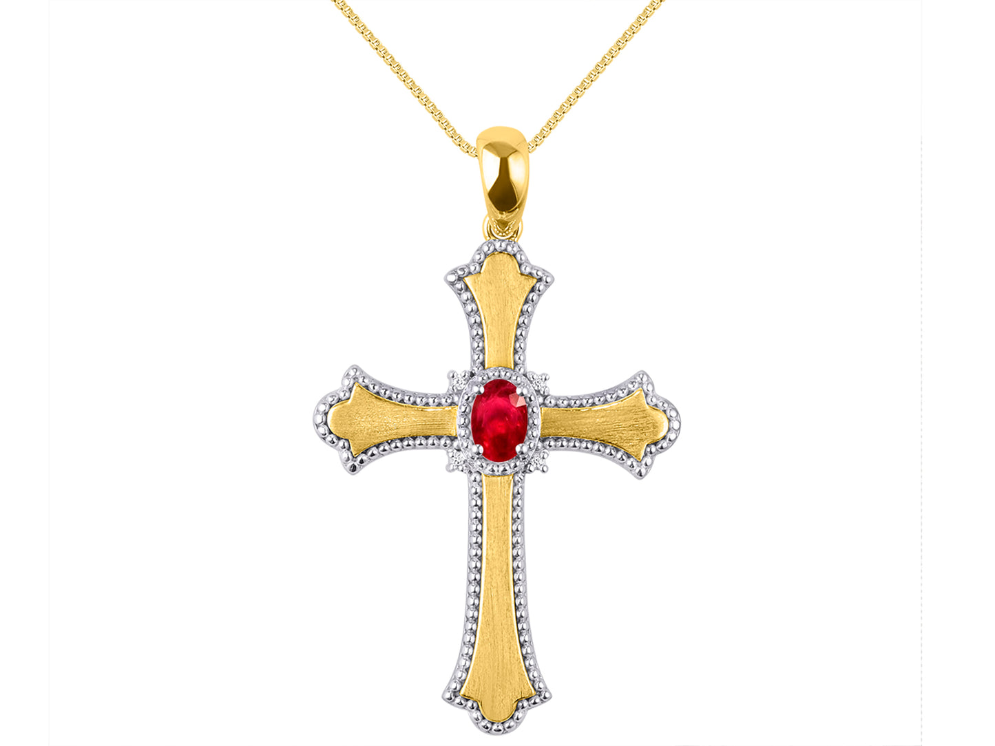 RYLOS Cross Necklace with Gemstones, Diamonds & 18" Chain - 6X4MM Birthstone Pendant for Women - Elegant Diamond Jewelry, Yellow Gold Plated Silver