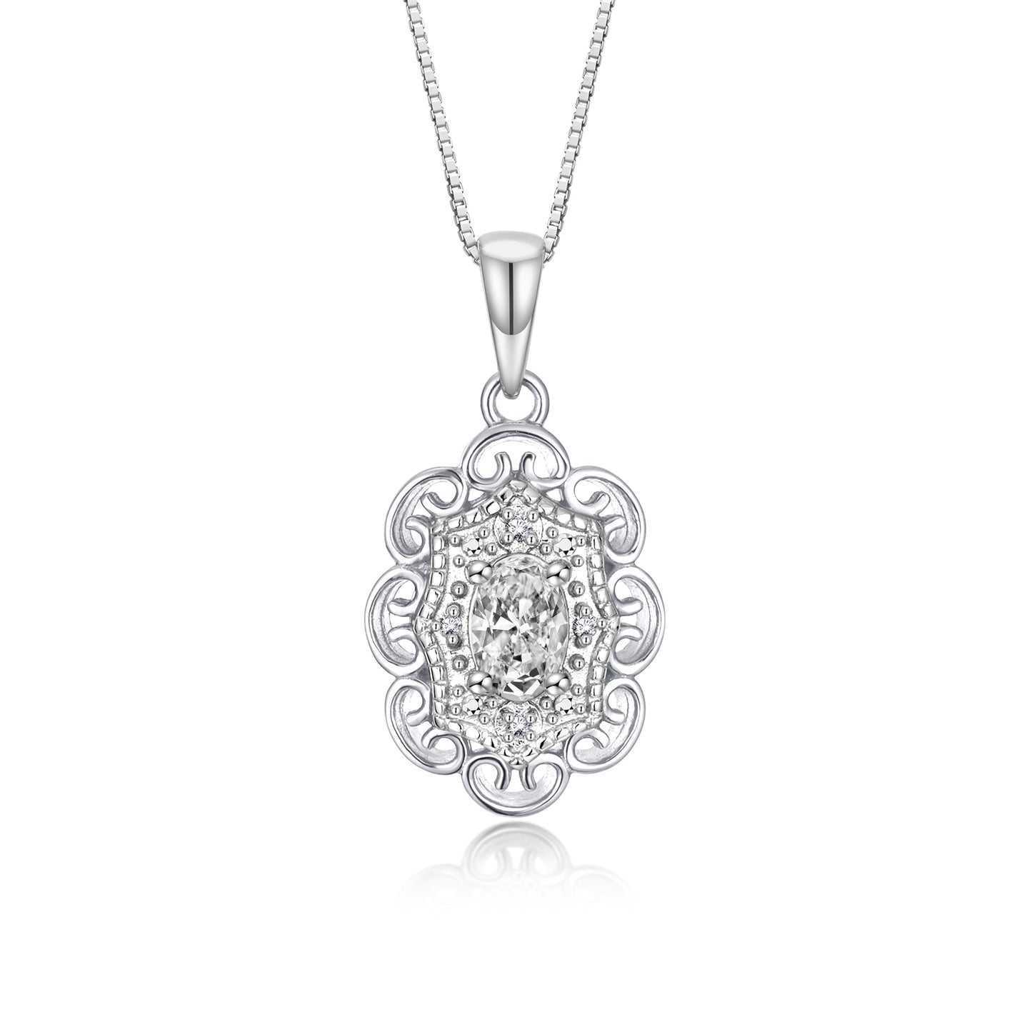 RYLOS Flower Necklace with Gemstones, Diamonds & 18" Chain - 6X4MM Birthstone Pendant for Women - Elegant Diamond Jewelry - Sterling Silver