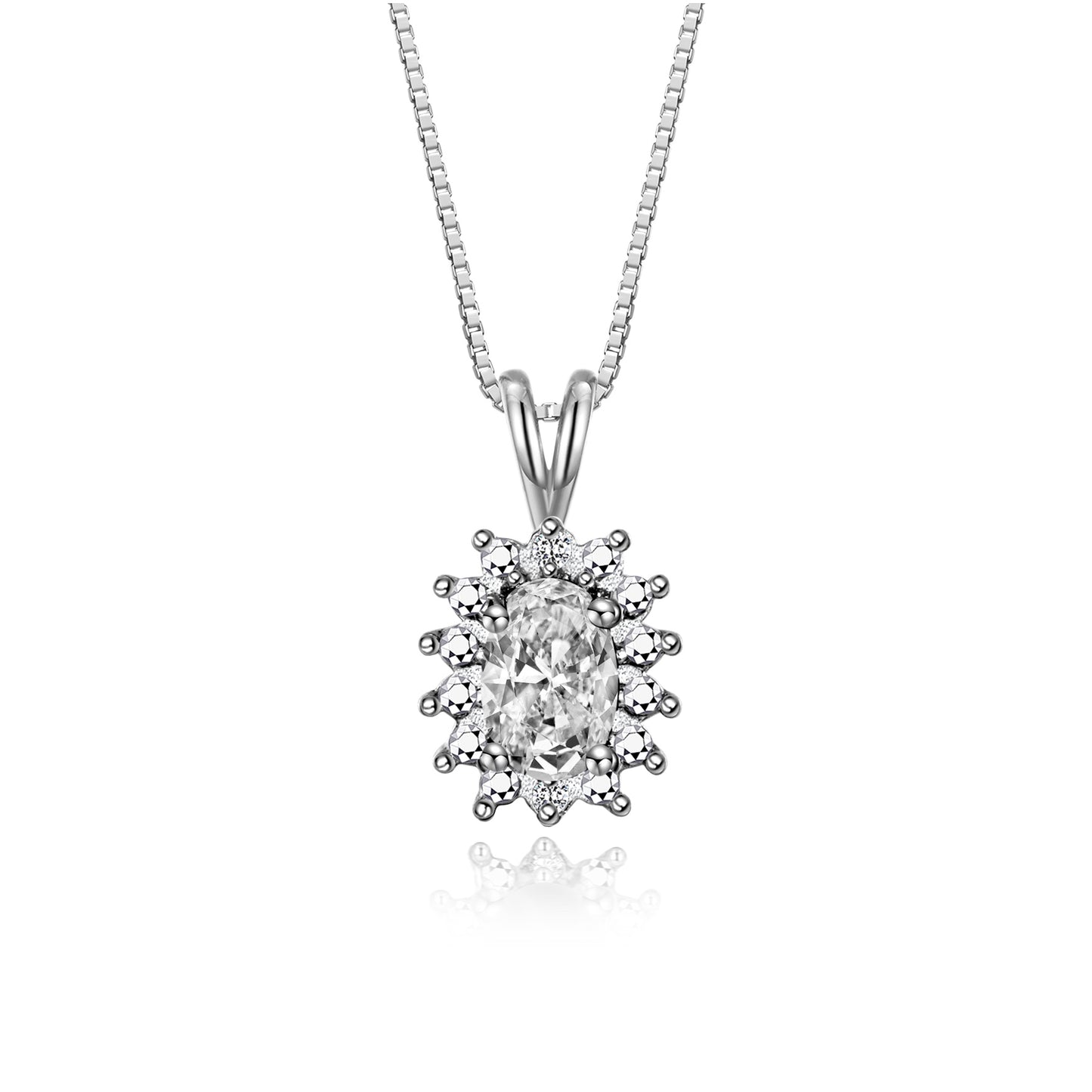 RYLOS 14K White Gold Halo Pendant Necklace: Gemstone & Diamond Accent, 18 Chain - 6X4MM Birthstone Women's Jewelry - Timeless Elegance