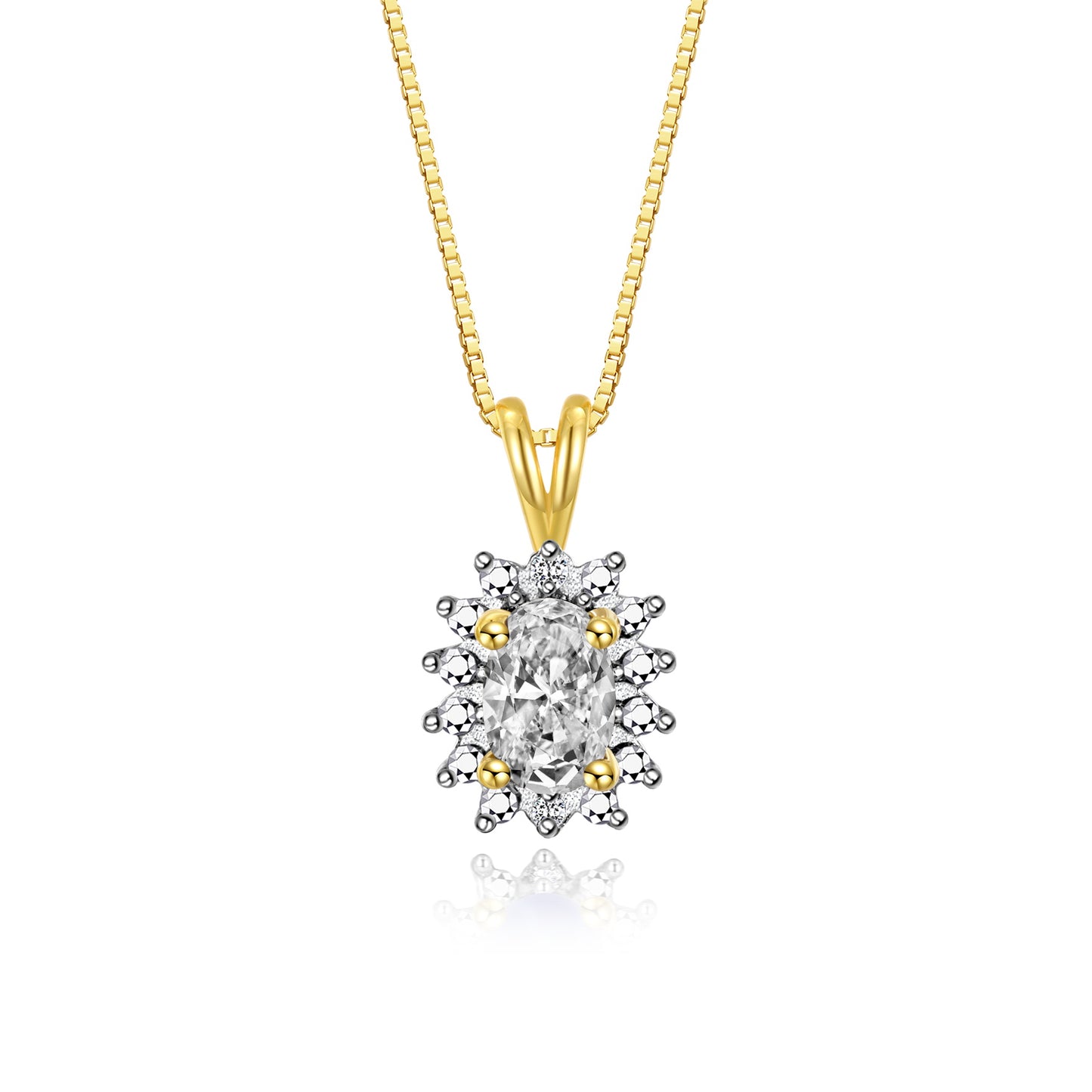 RYLOS Yellow Gold Plated Silver Halo Pendant Necklace: Gemstone & Diamond Accent, 18 Chain - 6X4MM Birthstone Women's Jewelry - Timeless Elegance