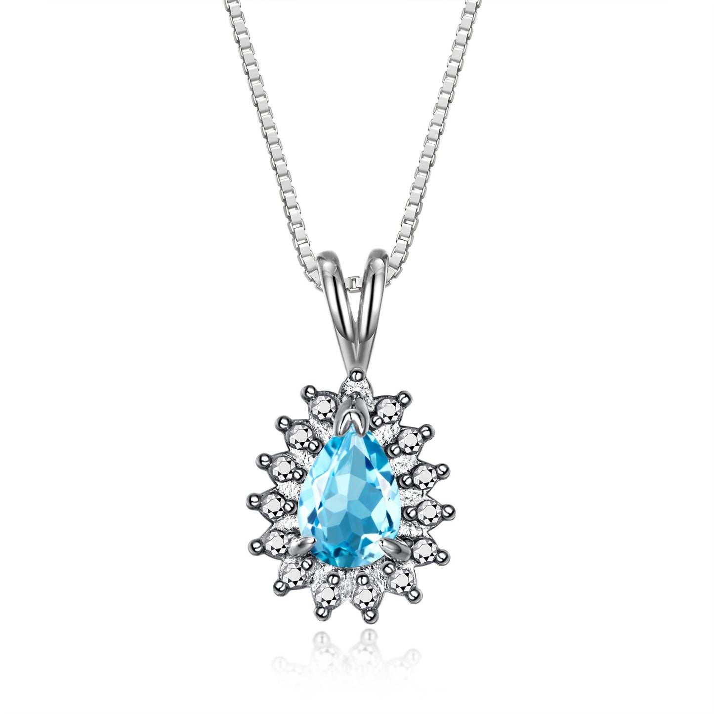 RYLOS Halo Pendant Sterling Silver Necklace : Gemstone & Diamond Accent, 18 Chain - 6X4MM Tear Drop Birthstone Women's Jewelry - Timeless Elegance