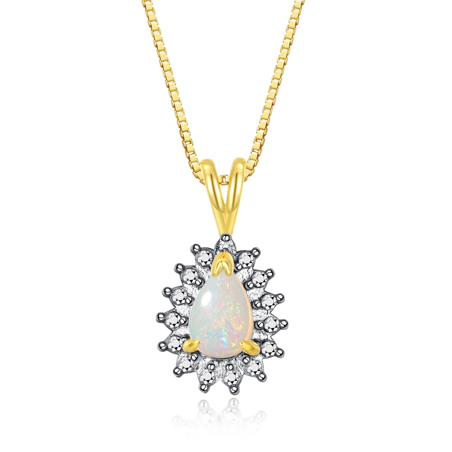 RYLOS Halo Pendant Yellow Gold Plated Necklace : Gemstone & Diamond Accent, 18 Chain - 6X4MM Tear Drop Birthstone Women's Jewelry - Timeless Elegance