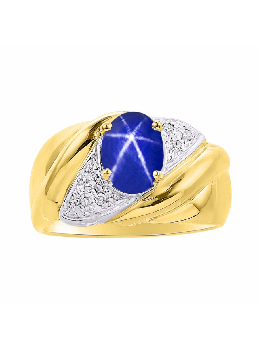 RYLOS Ring with Oval 8X6MM Gemstone & Diamonds - Classic Design Gem Jewelry for Women in Yellow Gold Plated Silver, Available in Sizes 5-10