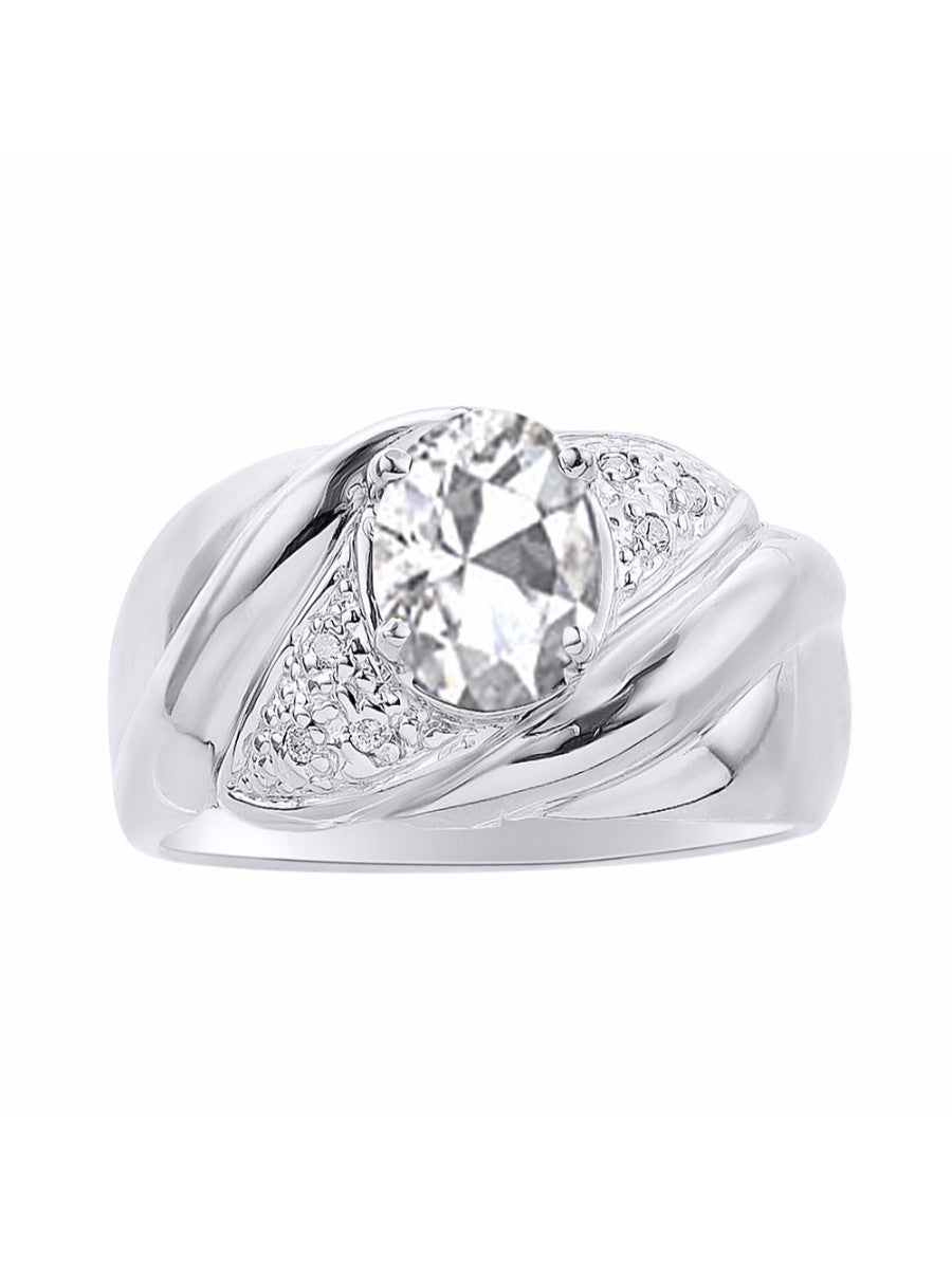RYLOS Ring with Oval 8X6MM Gemstone & Diamonds - Classic Design Gem Jewelry for Women in Sterling Silver, Available in Sizes 5-10