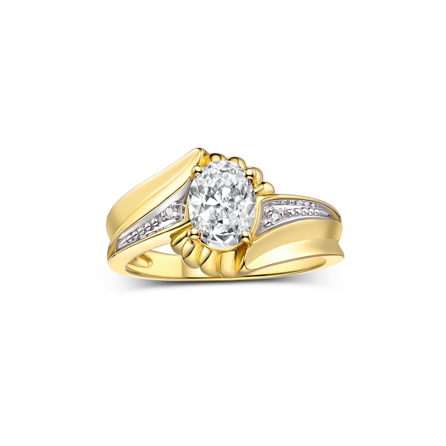 RYLOS 14K Yellow Gold Swirl Z Ring with 7X5MM Oval Gemstone & Diamond Accent Exquisite Color Stone Birthstone Jewelry for Women Available in Sizes 5-10