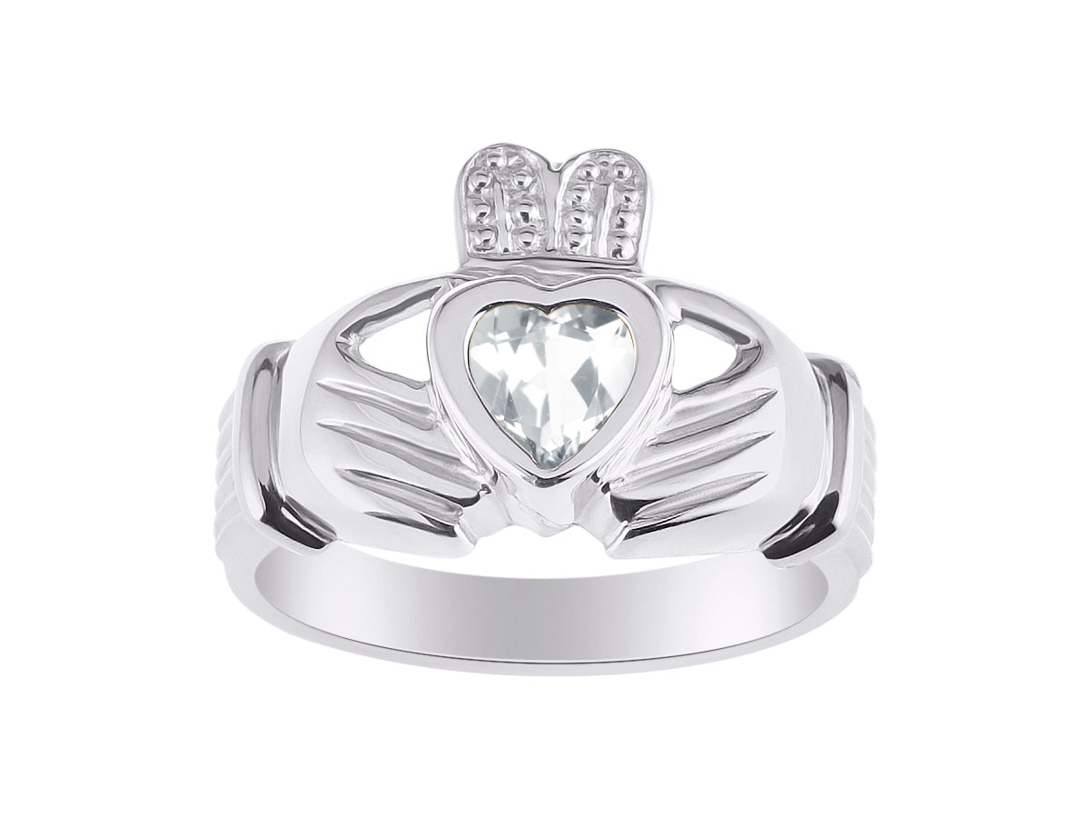 RYLOS Rings Sterling Silver Claddah Love, Loyalty & Friendship Heart 6MM Gem Irish Wedding Band Claddagh Rings Birthstone Jewelry for Women Sterling Silver Rings for Women & Men Size 5 - 13
