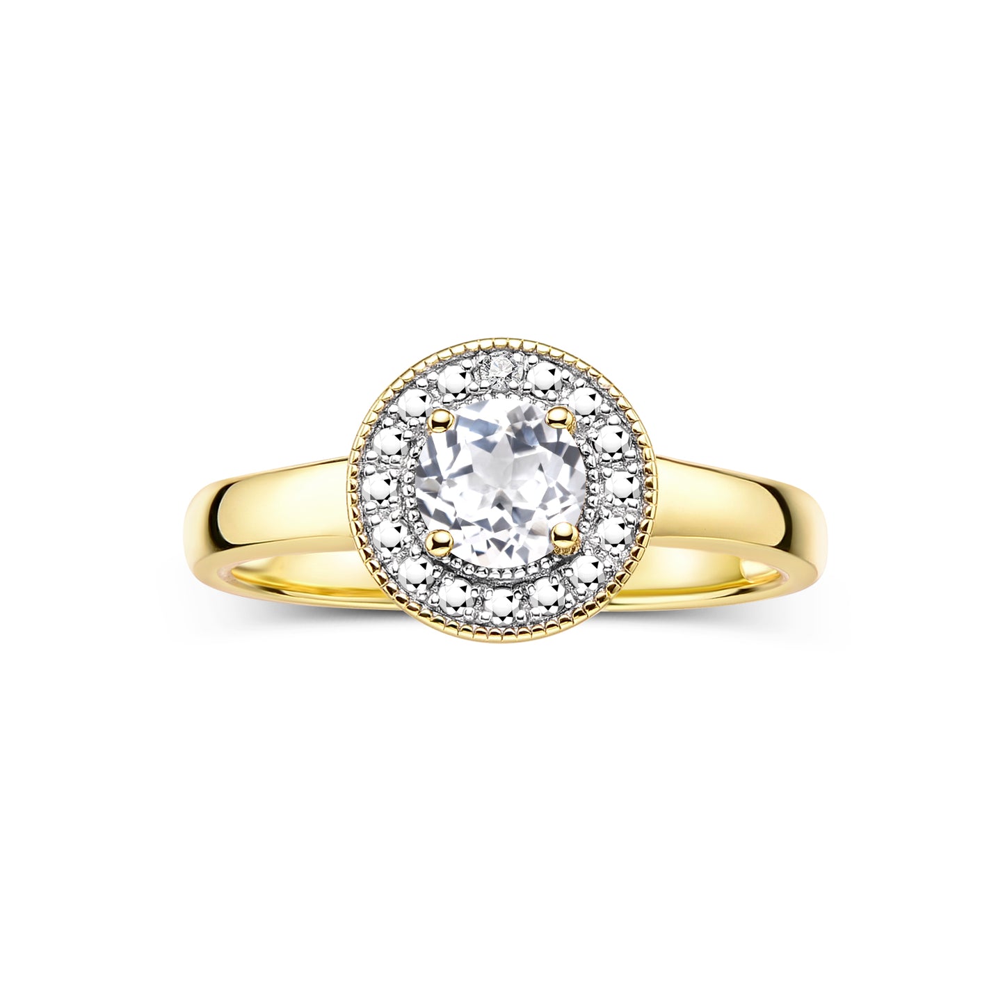 RYLOS 14K Yellow Gold Halo Ring with Round 4MM Gemstone & Diamonds Exquisite Color Stone Birthstone Jewelry for Women Available in Sizes 5-8