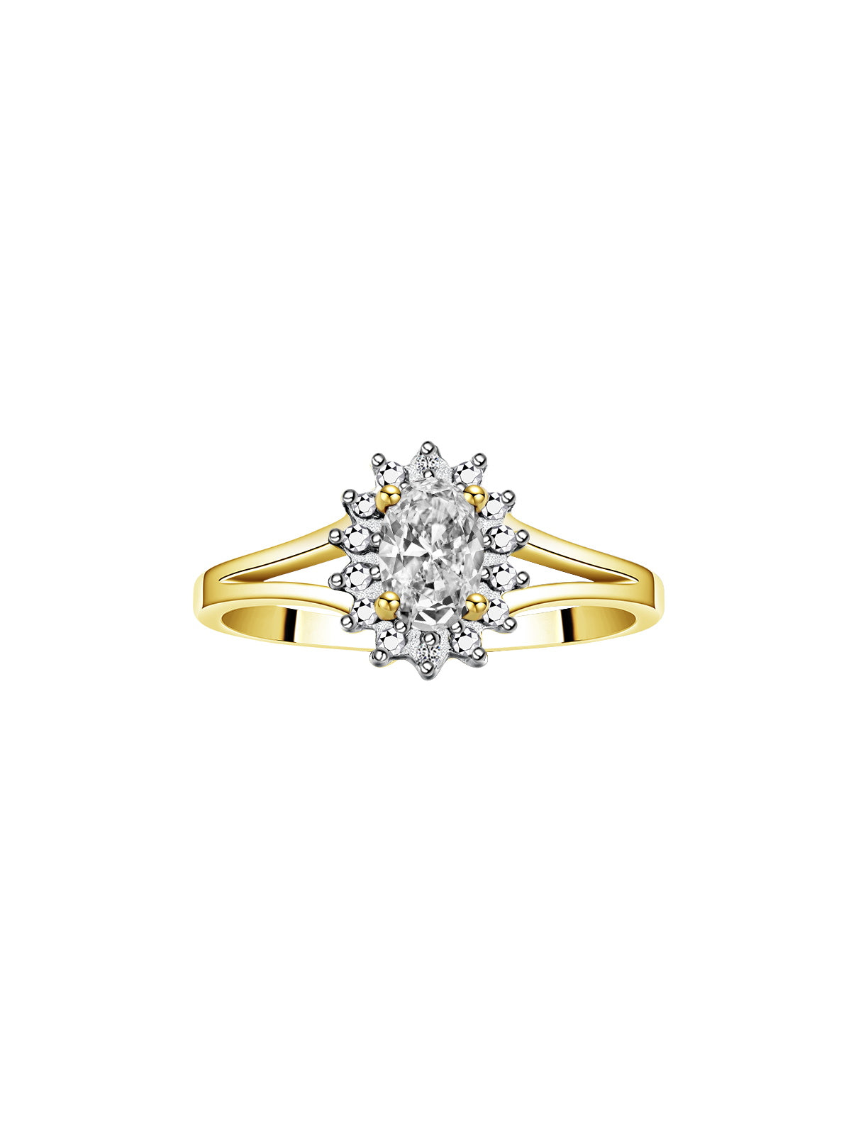 RYLOS 14K Yellow Gold Classic Halo Ring: Diamonds, 6X4MM Oval Gemstone - Birthstone Jewelry for Women - Stunning Diamond Gold Ring Sizes 5-10