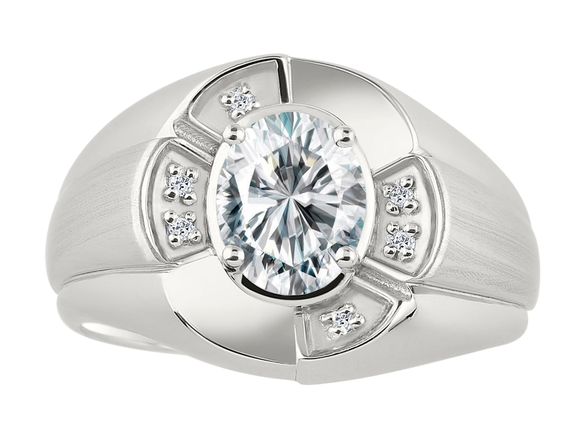 RYLOS Sterling Silver Men's & or Ladies Ring with 8X6MM Oval Gemstone & Diamonds - Unisex Color Stone Birthstone Ring Sizes 7-13