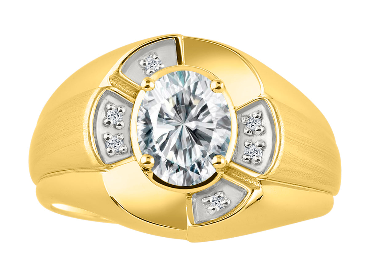 RYLOS Yellow Gold Plated Silver Men's & or Ladies Ring with 8X6MM Oval Gemstone & Diamonds - Unisex Color Stone Birthstone Ring Sizes 7-13