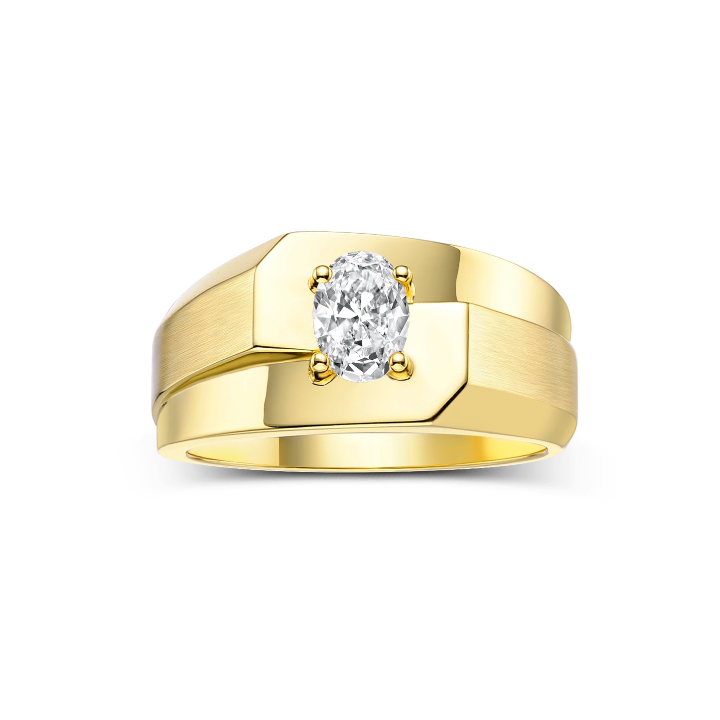 RYLOS Men's 14K Yellow Gold Classic Solitaire Ring with 7x5MM Oval Gemstone - Designer Birthstone Band in Sizes 8-13