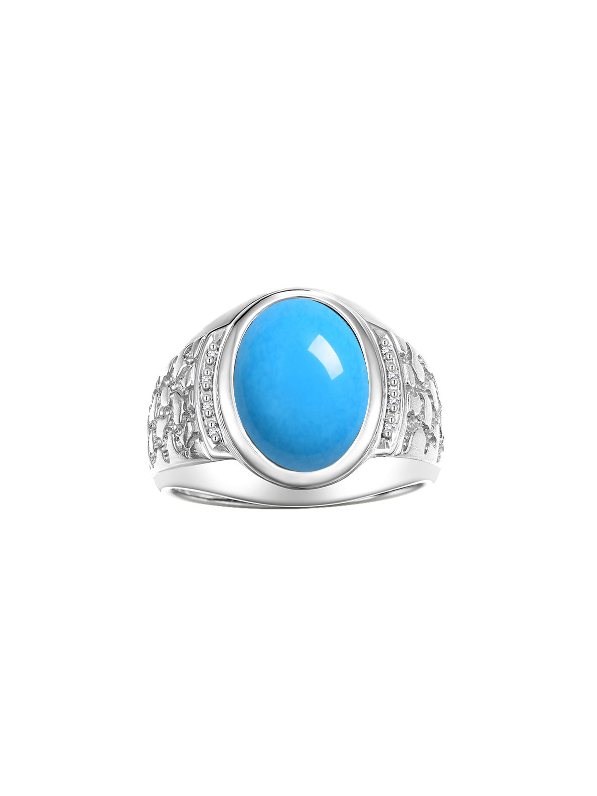 RYLOS Men's Nugget Ring in Sterling Silver Cabochon Gemstone and Diamonds in Sizes 8-13.
