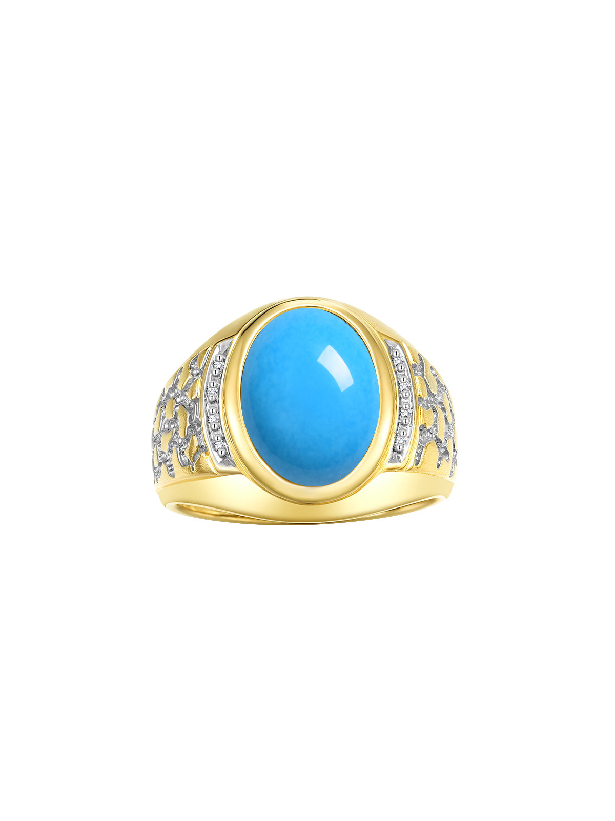 RYLOS Men's Nugget Ring in Yellow Gold Plated Silver Cabochon Gemstone and Diamonds in Sizes 8-13.