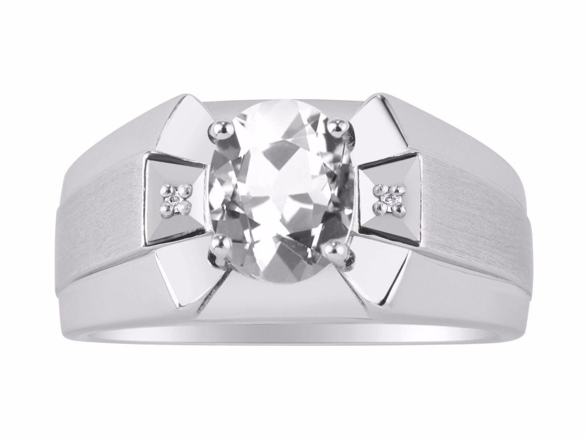 RYLOS Men's Sterling Silver Ring Classic Designer Style with 9x7MM Oval Gemstone & Diamonds, Birthstone Rings in Sizes 8-13
