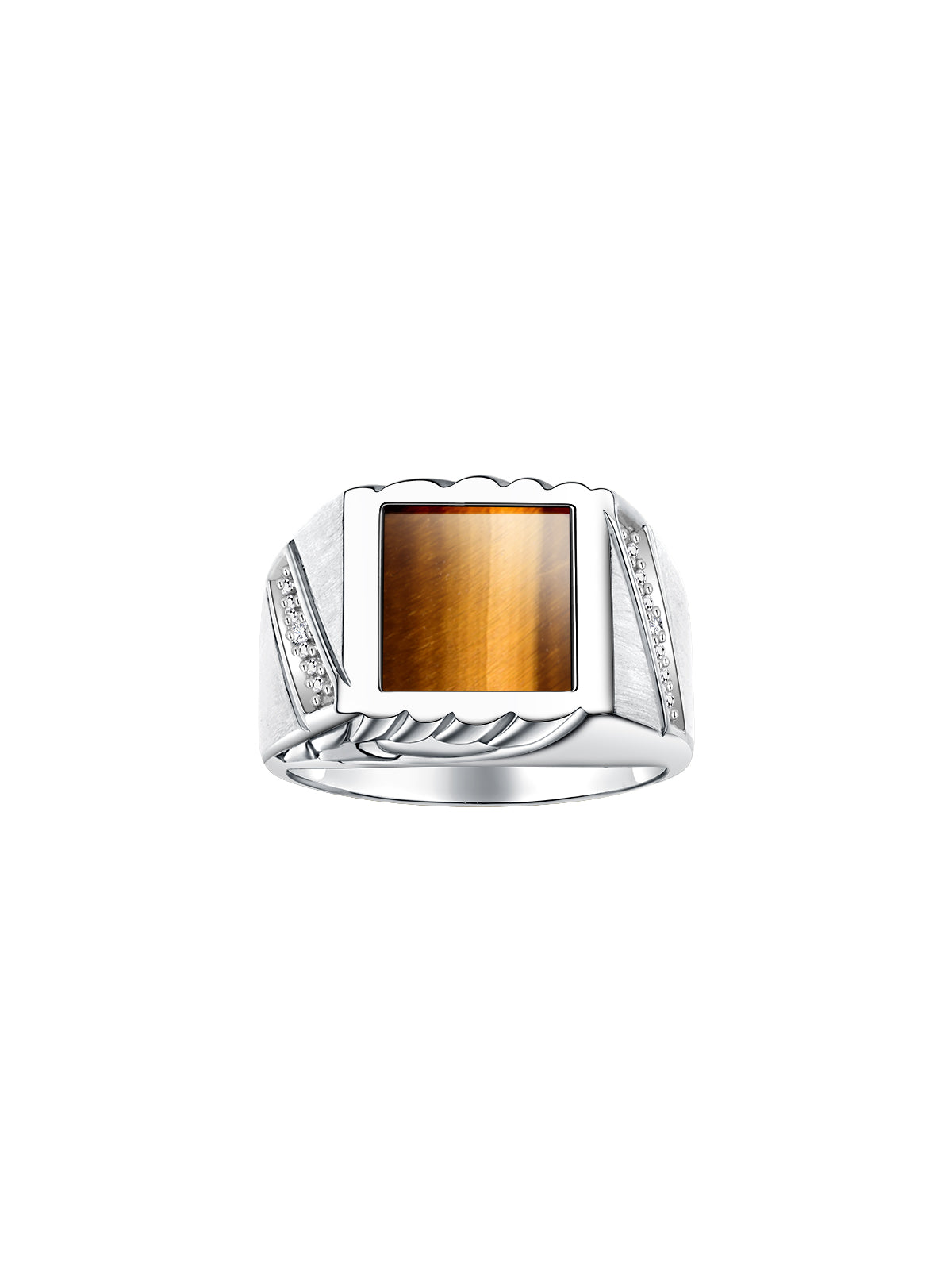 RYLOS Men's Rings 14K White Gold Ring With Diamonds and Black Onyx, Lucky Tiger Eye, or Colored Quartz - Unique Rings for Men, Sizes 8-13