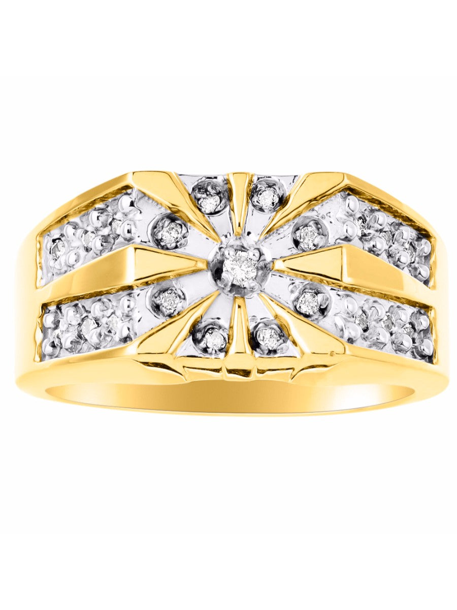 RYLOS Men's 14K White or 14K Yellow Gold Starburst Style Ring with 0.25 Carats Diamonds – Designer Jewelry in Sizes 6-13