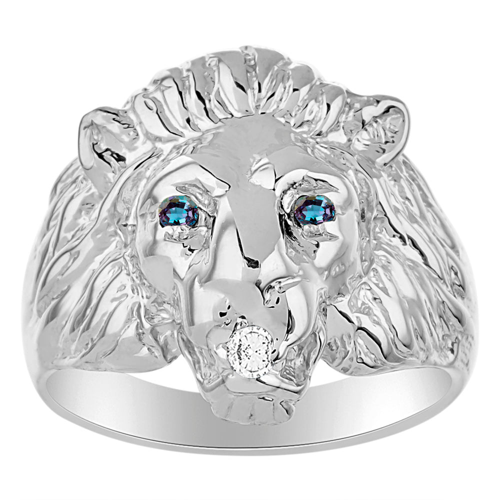 RYLOS Lion Head Ring with Gemstone Eyes & Diamond Mouth – Fun Designer Rings in Sizes 8-13 in Sterling Silver