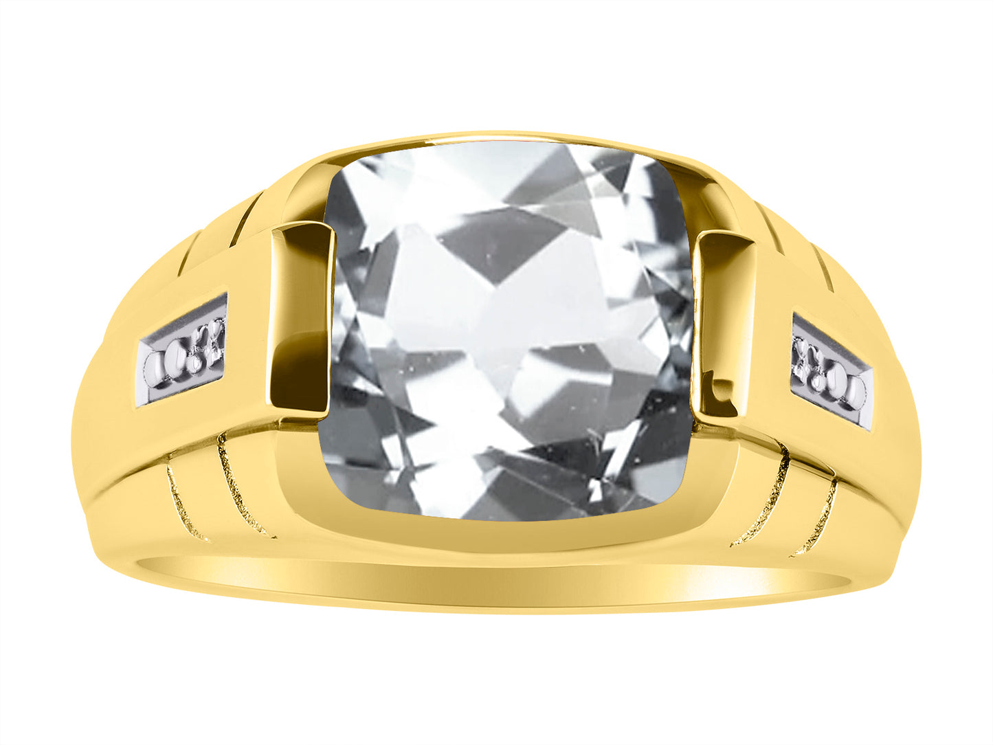 RYLOS 12MM Cushion Shape Checker Top Gemstone Color Stone and Diamonds in 14K Yellow Gold Sizes 8-13