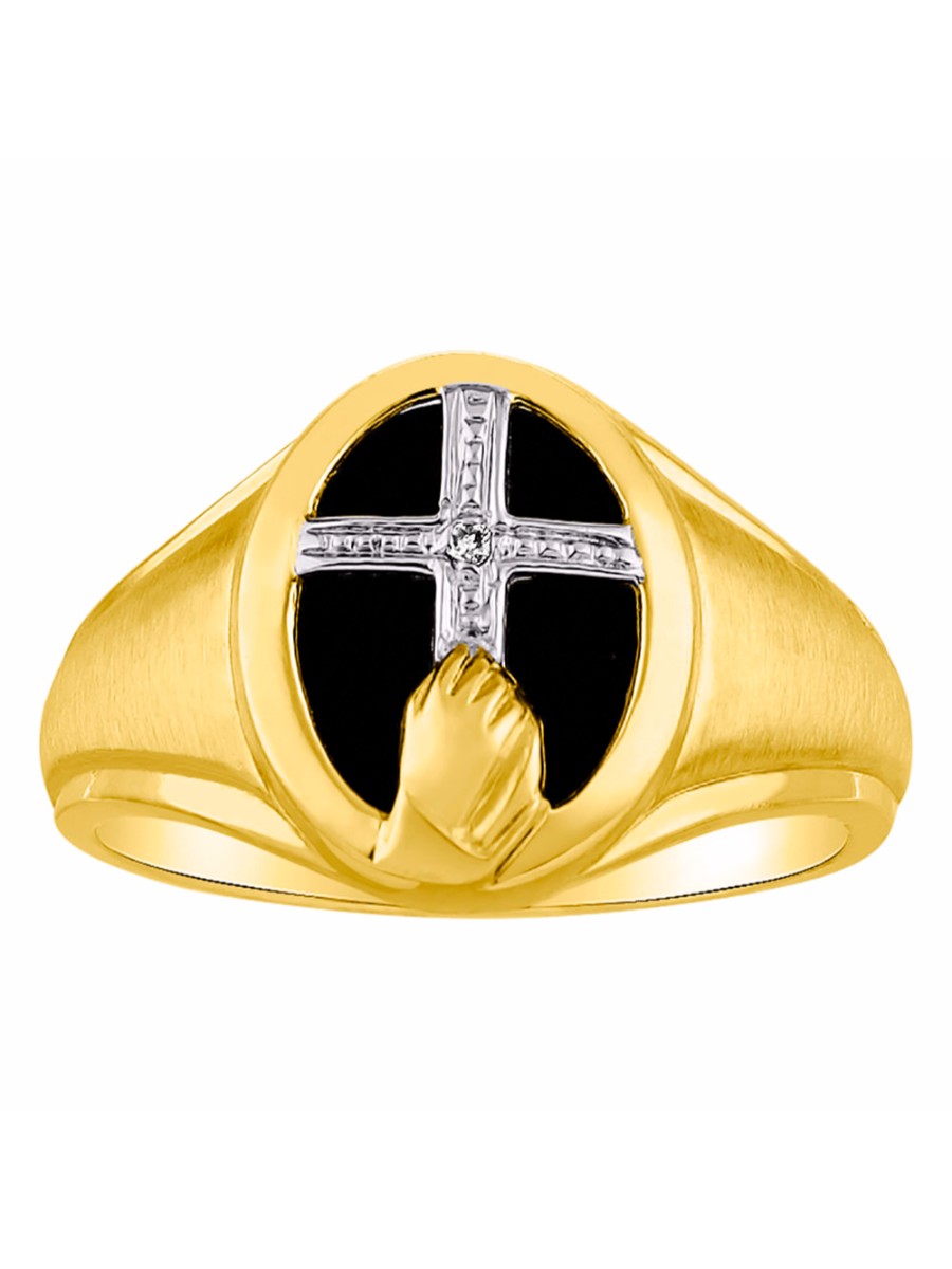 RYLOS Unisex Sterling Silver or Yellow Gold Plated Silver Religious Cross Prayer Ring with Diamonds and Black Onyx Deigner Jewelry in Sizes 8-13