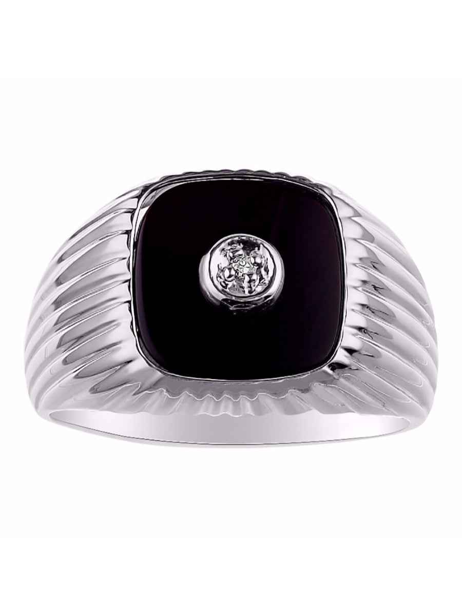RYLOS Men's Rings 14K White Gold or 14K Yellow Gold Designer Onyx Ring With Diamonds and Black Onyx Rings For Men Sizes 8-13