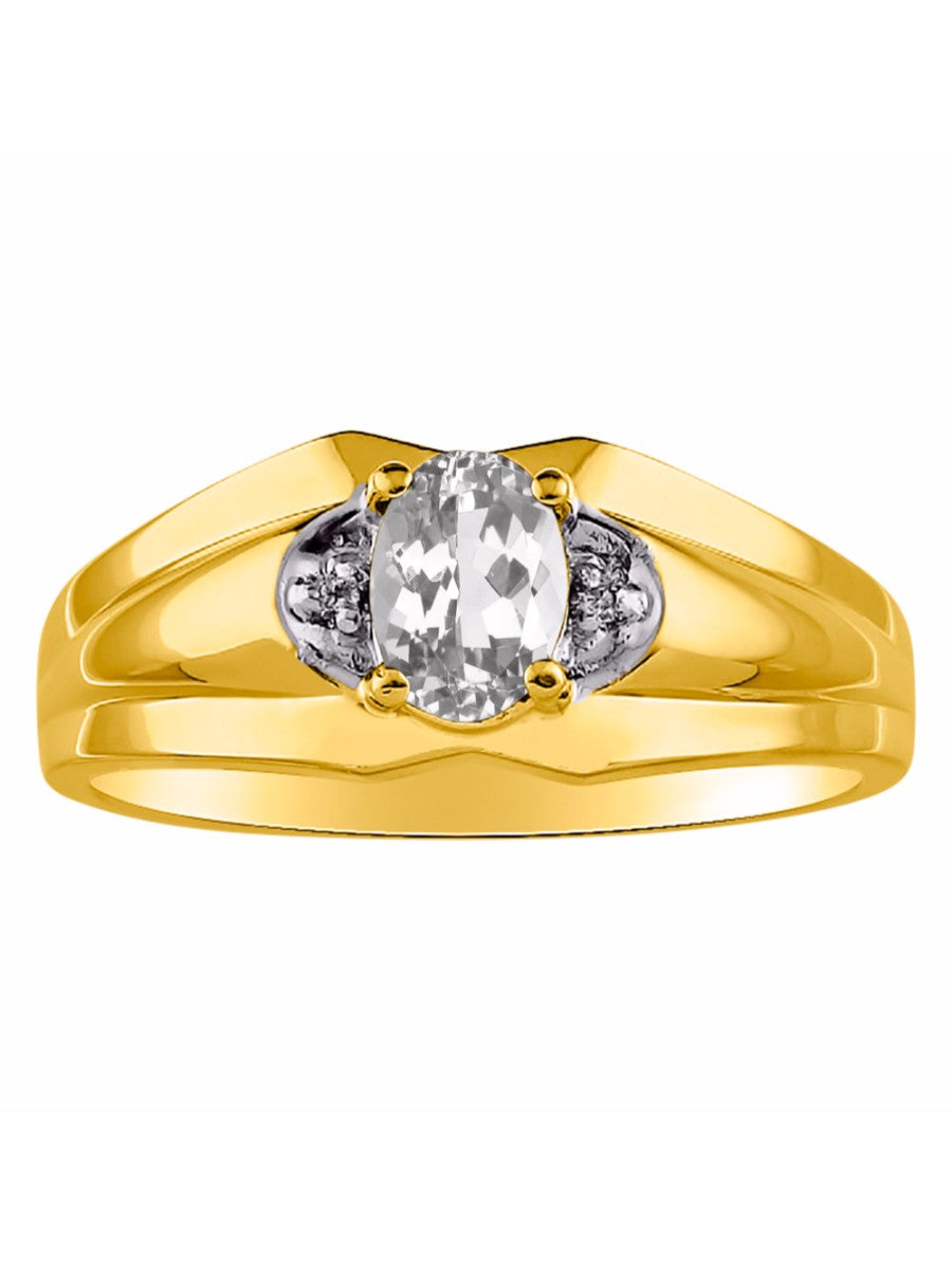 RYLOS Men's Yellow Gold Plated Silver 7X5 Oval Gemstone & Diamond Ring Classic Birthstone Design in Sizes 8-13