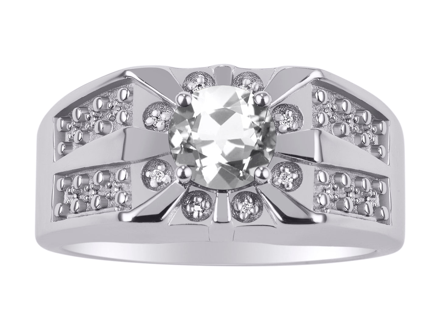RYLOS Men's Designer Starburst Ring with 7MM Round Gemstone & Diamond Birthstone Rings in Sizes 8-13 in Sterling Silver