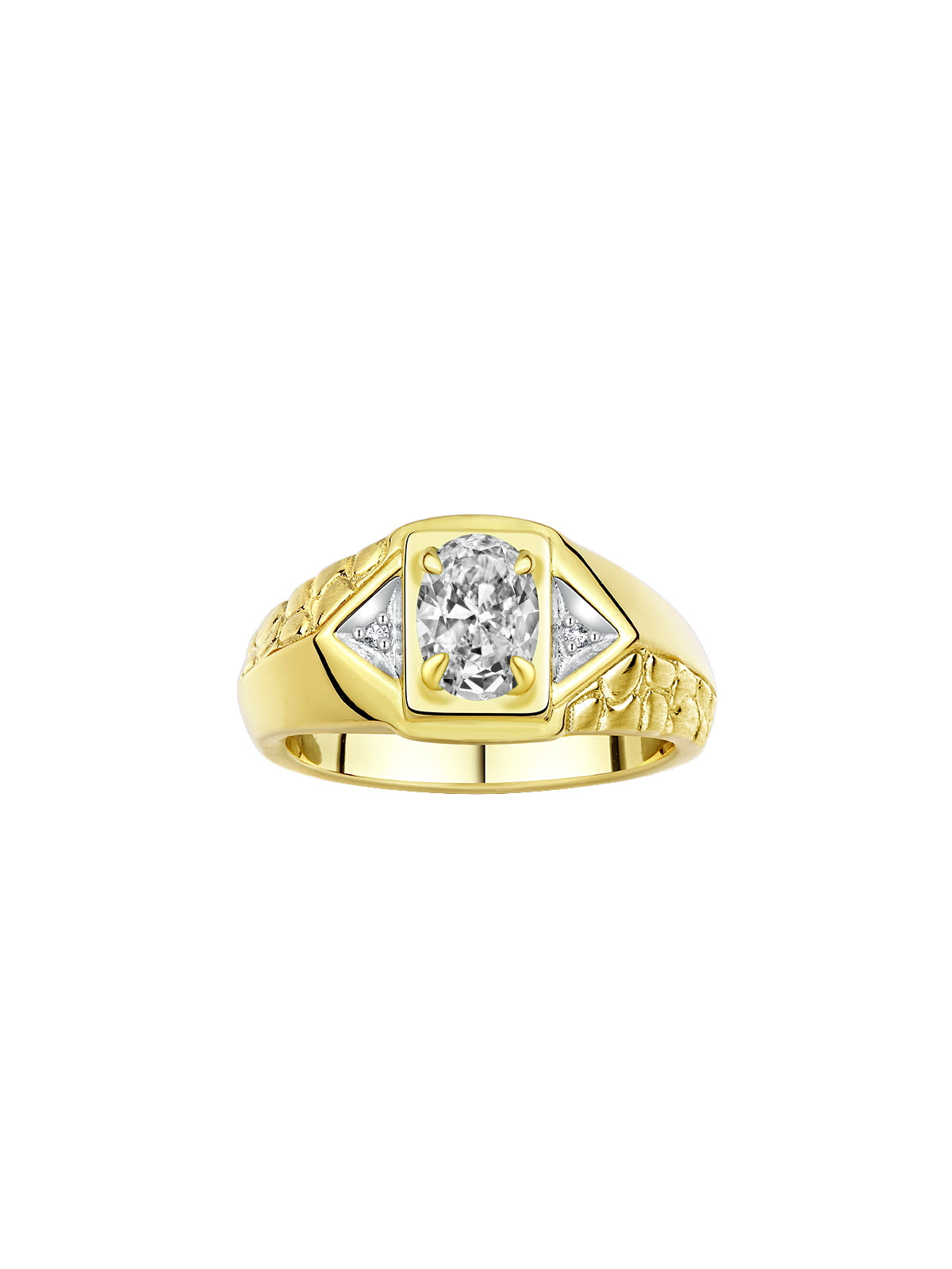 RYLOS Men's Yellow Gold Plated Silver Classic Designer Ring - 7X5MM Oval Gemstone & Sparkling Diamond - Birthstone Rings for Men - Available in Sizes 8 to 14
