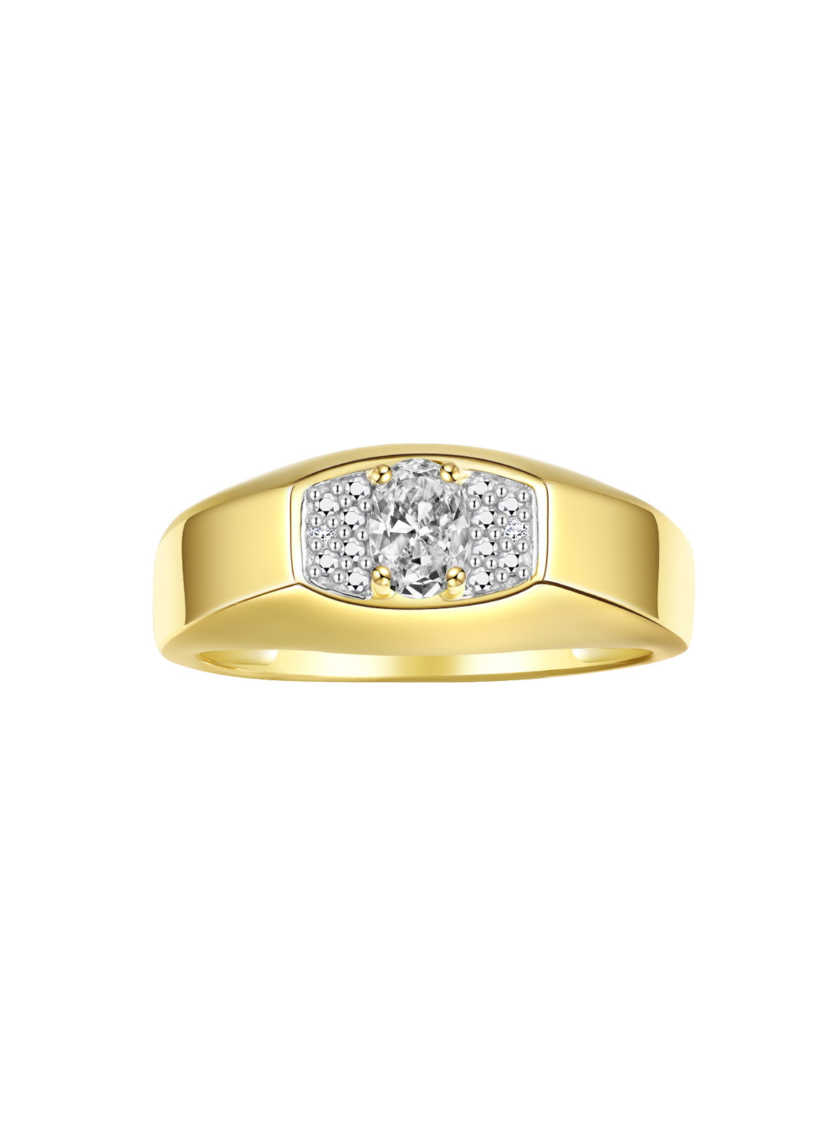 RYLOS Men's Yellow Gold Plated Silver Classic Designer Ring - 6X4MM Oval Gemstone & Sparkling Diamond - Birthstone Rings for Men - Available in Sizes 8 to 13