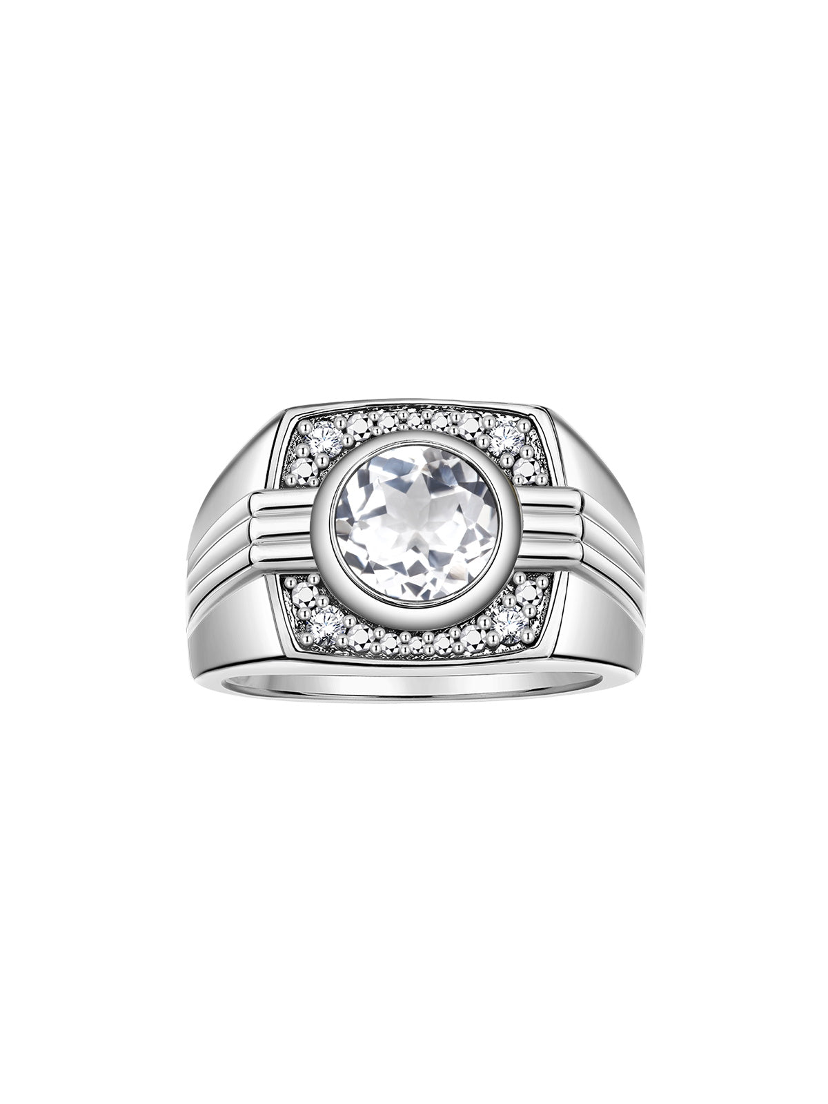 RYLOS Mens Rings 14K White Gold Designer Round Gemstone & Sparkling Diamond Ring Color Stone Birthstone Rings For Men, Men's Rings, Gold Rings Sizes 8 - 13