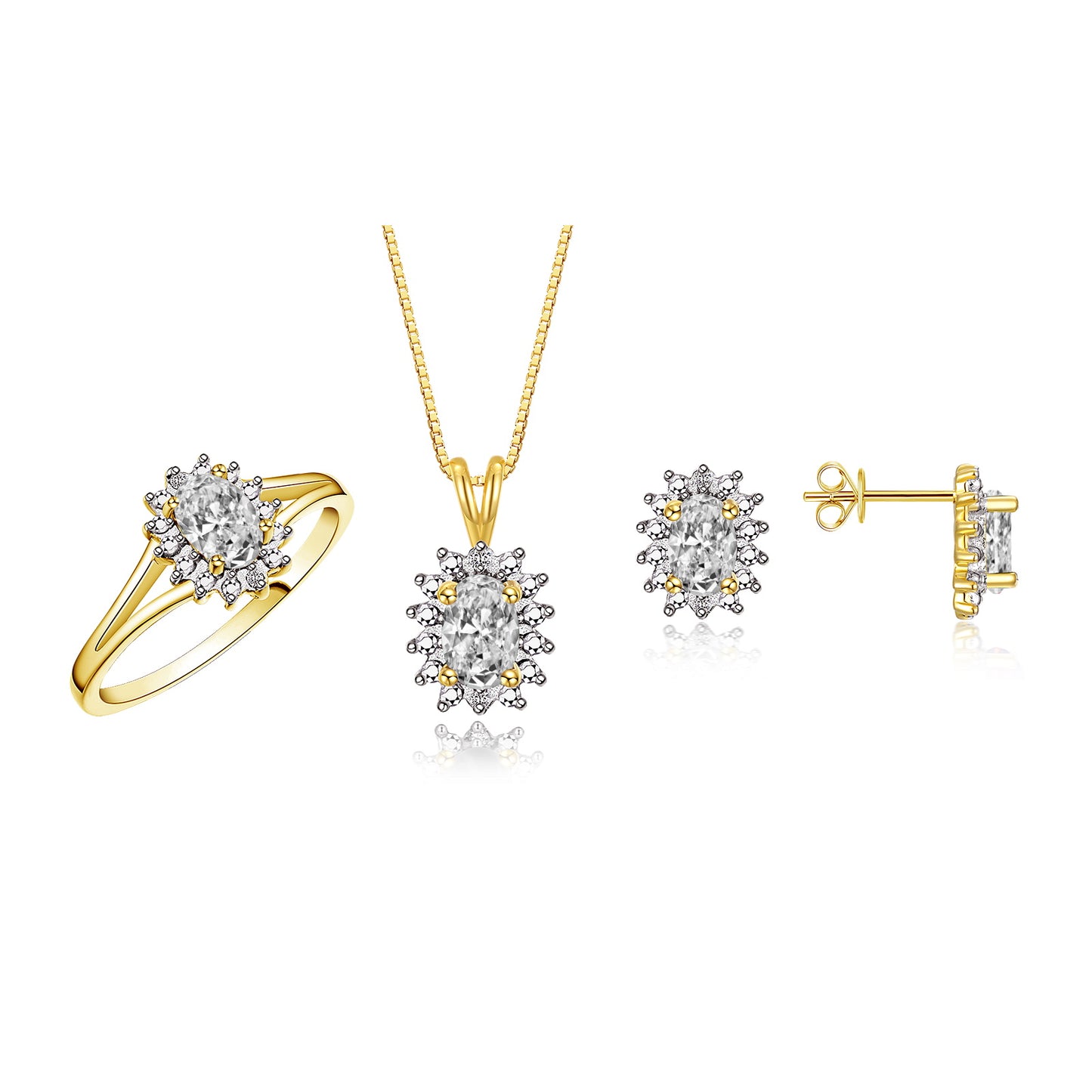 RYLOS Women's Yellow Gold Plated Silver Birthstone Set: Ring, Earring & Pendant Necklace. Gemstone & Diamonds, 6X4MM Birthstone. Perfectly Matching Friendship Jewelry. Sizes 5-10.