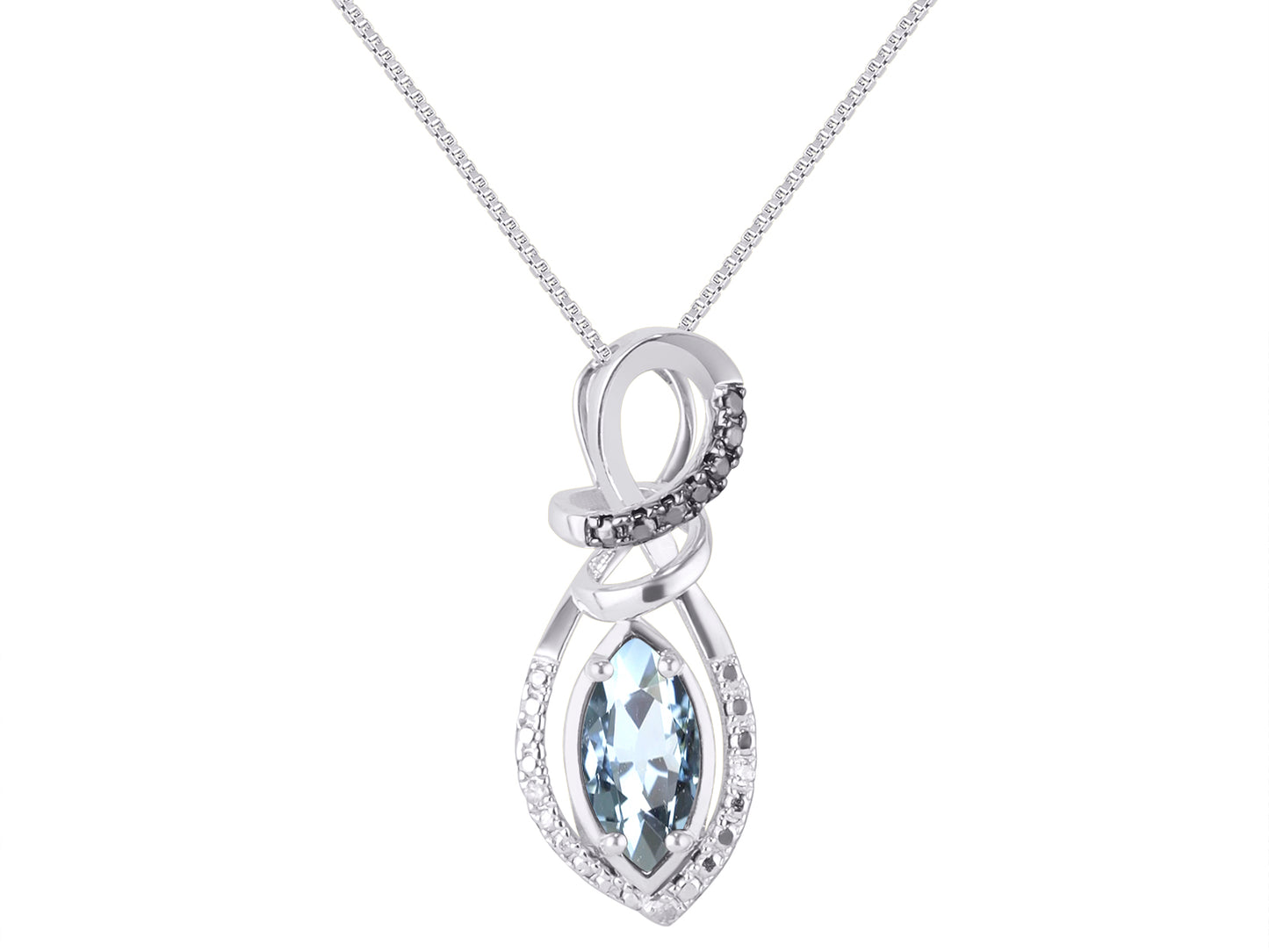 RYLOS 14K White Gold Designer Necklace: Marquise Gemstone & White & Black Diamond Pendant, 18 inch Chain, 10X5MM Birthstone, Women's Elegant Jewelry