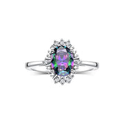 Rylos 14K White Gold Ring featuring a 7X5MM Oval Gemstone and Sparkling Diamonds - Exquisite Color Stone Jewelry for Women in Sizes 5-10