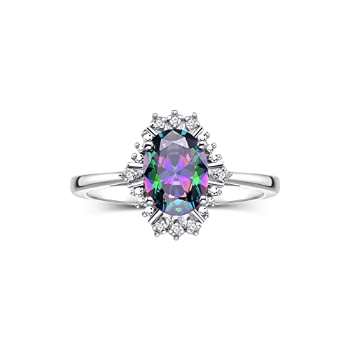 Rylos 14K White Gold Ring featuring a 7X5MM Oval Gemstone and Sparkling Diamonds - Exquisite Color Stone Jewelry for Women in Sizes 5-10