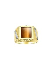 Rylos Men's Rings With Diamonds and Black Onyx, Lucky Tiger Eye or Colored Quartz - Unique Rings for Men, Yellow Gold Plated Silver Rings in Sizes 8-13