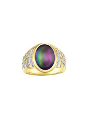 Rylos Men's Nugget Ring in Yellow Gold Plated Silver Cabochon Gemstone and Diamonds in Sizes 8-13.