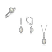 Rylos Matching Jewelry Sterling Silver Halo Designer Set: Ring, Earring & Pendant Necklace. Gemstone & Diamonds, 6X4MM Birthstone. Sizes 5-10.