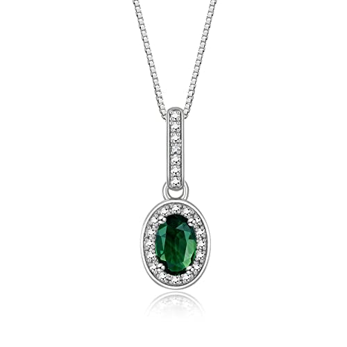 Rylos Matching Jewelry Sterling Silver Halo Designer Set: Ring, Earring & Pendant Necklace. Gemstone & Diamonds, 6X4MM Birthstone. Sizes 5-10.